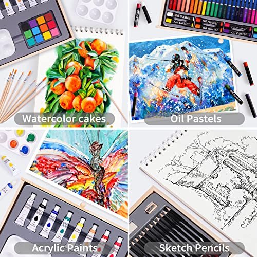 85 Piece Deluxe Wooden Art Set Crafts Drawing Painting Kit With