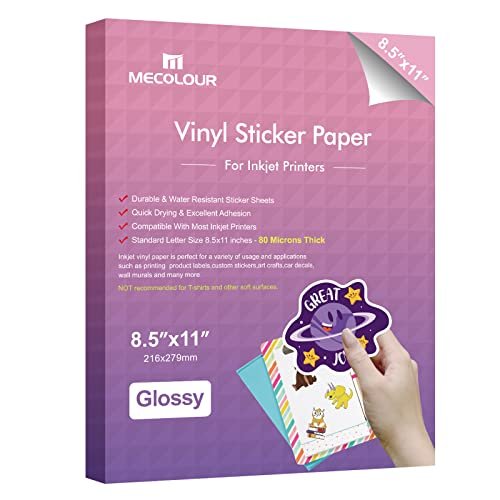 Mecolour Sticker Paper Glossy White Printable Vinyl 50 Sheets 8.5 X 11  Inches For Inkjet Printer, Dries Quickly Waterproof Sticker Paper -  Imported Products from USA - iBhejo