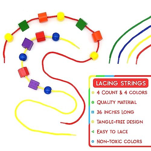 36 Pcs Jumbo Lacing Beads For Kids - Montessori Fine Motor Skills Toys For  Tod