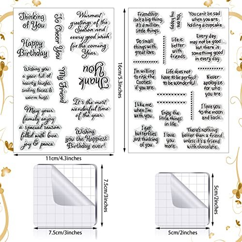  4 Sheets Sentiments Rubber Clear Stamps Set For Card