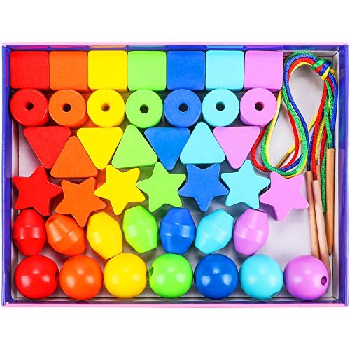 Atoylink 42Pcs Lacing Beads Montessori Toys For Toddlers Wooden Primary  String Threading Beads Rainbow Lacing Toy Preschool Fine Motor Skills  Educati - Imported Products from USA - iBhejo