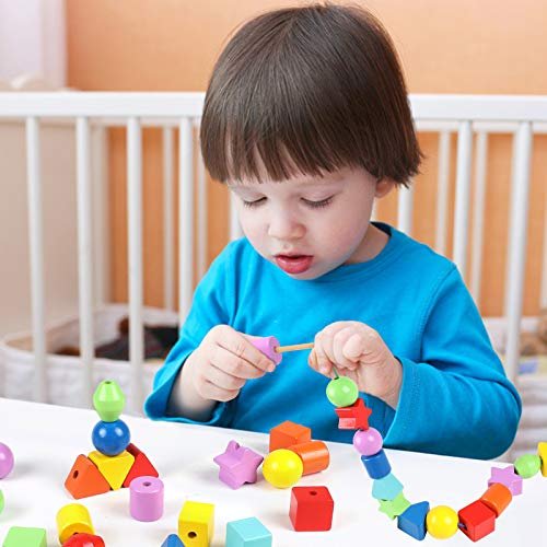 Atoylink 42Pcs Lacing Beads Montessori Toys For Toddlers Wooden Primary  String Threading Beads Rainbow Lacing Toy Preschool Fine Motor Skills  Educati - Imported Products from USA - iBhejo