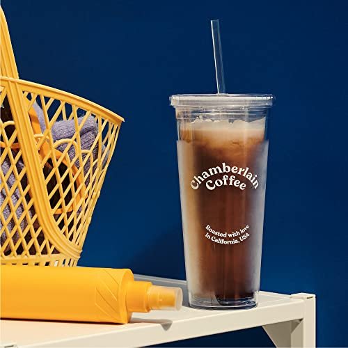 Chamberlain Coffee Transparent Double Wall Insulated Tumbler, Made from 100% Recyclable Plastic for Cold Brew, 24oz Size