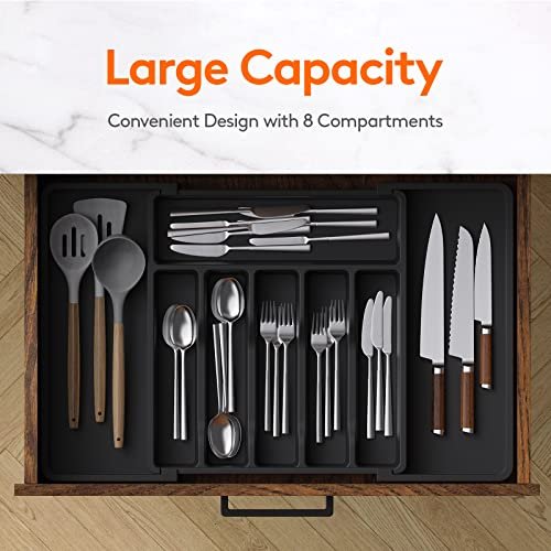 Flatware Storage Case - Tableware Utensil Chest - Durable 5 Compartment Silverware Container with Removable Lid and Easy to Carry Handles - Large