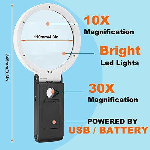 Hand Held Magnifier, 10x/30x, LED Light