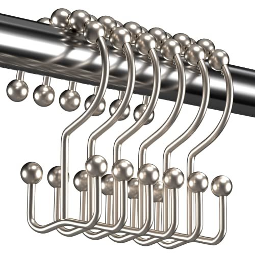 Shower Curtain Hooks Rings, Rust-Resistant Metal Double Glide Shower Hooks  for Bathroom Shower Rods Curtains, Set of 12