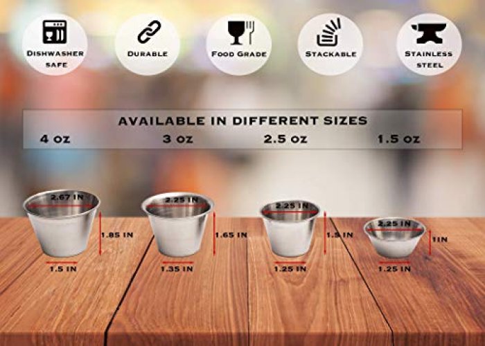 Small Sauce Cups, Stainless Steel Ramekin Dipping Sauce Cup, Commercial  Grade Individual Round Condiment cups (12, 1.5 oz.)