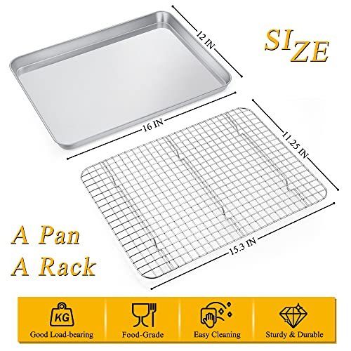 P&P Chef Extra Large Baking Sheet and Cooking Rack Set, Stainless Steel Cookie Half Sheet Pan with Grill Rack, Rectangle