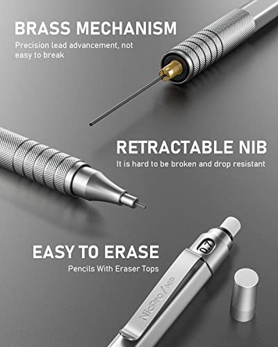 Nicpro Metal 0.9 Mechanical Pencil Set with Storage Case, 3PCS Black 0