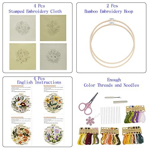 Bonroy 4 Sets Embroidery Kit For Beginners Art Craft Handy Sewing