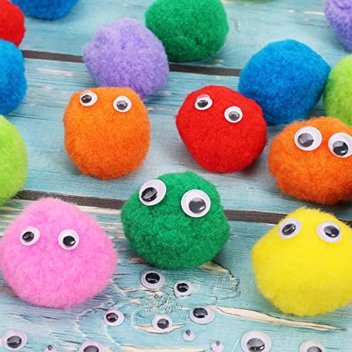 Caydo [200pcs] 100pcs 2 inch Large Pom Poms with 100pcs Wiggle Eyes,  Assorted Colors Craft Pompom Balls for DIY Crafts Projects Decorations