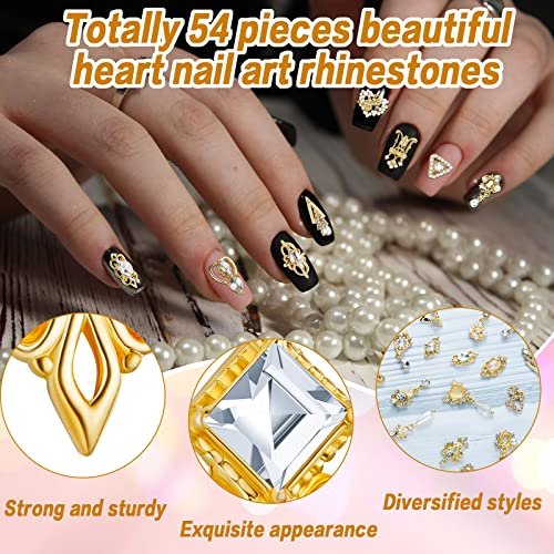 54 Pieces Nail Charms Rhinestones Heart Nail Charms Dangle Nail Jewelry 3D Dangle  Nail Charms Crystal Metal Nail Gems Nail Flowers Jewelry Studs For -  Imported Products from USA - iBhejo