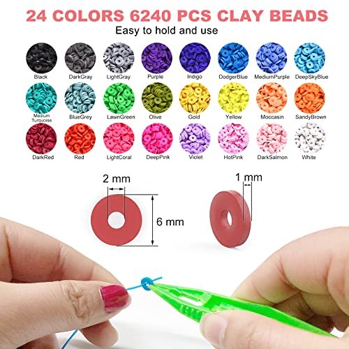 Redtwo 7200 Pcs Clay Beads Bracelet Making Kit, Preppy Friendship Flat  Polymer Heishi Beads Jewelry Kits with Charms and Elastic Strings,Crafts  Gifts