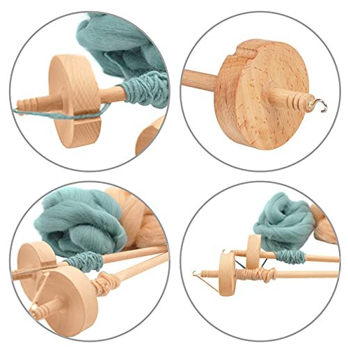 Finetoknow Drop Spindle Top Whorl Yarn Spin Hand Carved Wooden Tool for Beginners