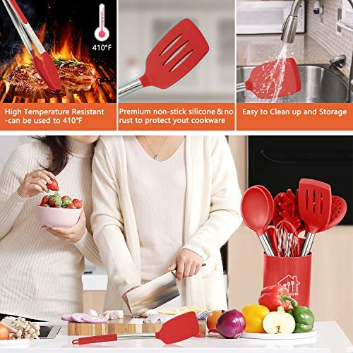 Stainless Steel Silicone Cooking Utensils Set - Heat Resistant +