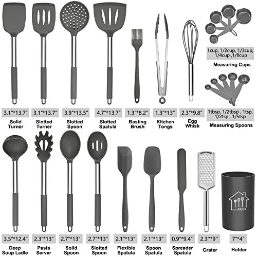 Best Kitchen Silicone Cookware Set, Kitchen Utensil Set 13 Pieces,  Non-Stick Heat Resistant Silicone, BPA Free, Solid Wood Handle Cookware