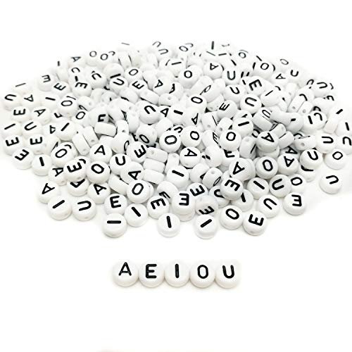 Amaney 300Pcs Vowel Letter Beads A E I O U 66Mm White Round