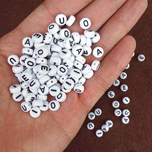  Amaney 250pcs Vowel Letter Beads A E I O U 66mm White Cube  Acrylic Letter Beads For Jewelry Making Bracelets Necklaces Each 50 Pieces
