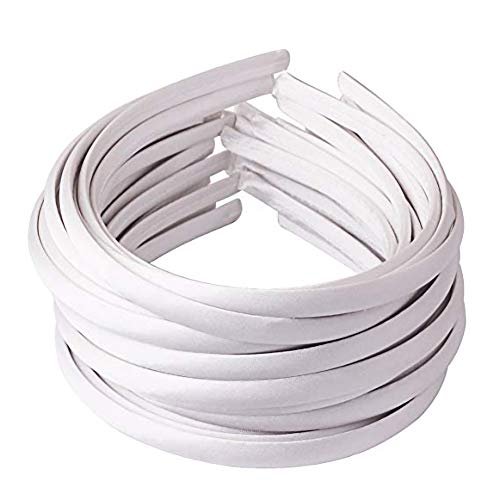 Duufin 50 Pieces Satin Headbands White Headband Thin Plain