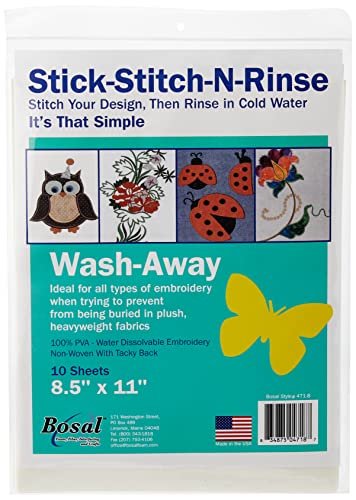 Bosal Stick, Stitch & Rinse 8.5x11 Interfacing, 8.5 by 11, Clear