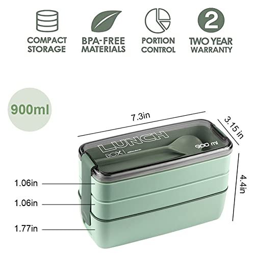  Iteryn Bento Box Lunch Box, 3-In-1 Compartment Lunch Containers  - Wheat Straw, Leakproof Stackable Bento Lunch Box for Meal Prep: Home &  Kitchen