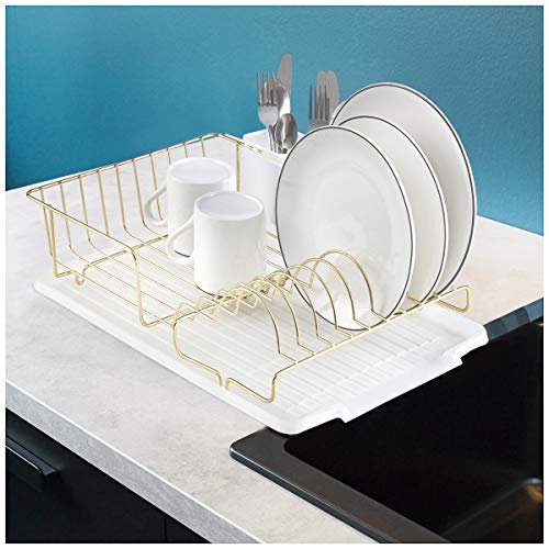 Buruis Dish Drying Rack, Gold Dish Drainer Organizer Includes Removable  Drain Board And Utensil Holder, Large Capacity Metal Dis