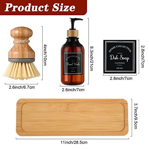 Zopeal 4 Pcs Kitchen Soap Dispenser Set 16 oz Dish Soap Dispenser with  Bamboo Tray and Dish Brush Plastic Soap Dispenser Set with Waterproof  Labels