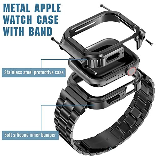 Miohhr Stainless Steel Watch Band With Case Compatible With Apple