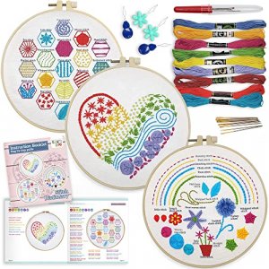 6Set Embroidery Kit for Beginners Cross Stitch Kits for Adults DIY Craft 6pcs Embroidery Pattern Needlework Fabric Embroidery Thread and Needles