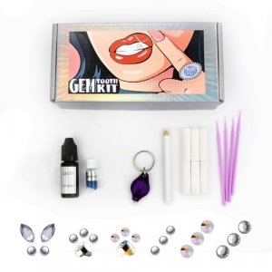 NANAFLA Tooth Gem Kit with UV Light and Glue DIY Teeth Jewelry Starter Kit  23 Pieces Crystals Incldues Butterfly & 2 Set of Cat Paw/Heart-Shaped Gems