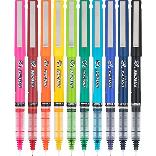 Pilot, Precise V5, Capped Liquid Ink Rolling Ball Pens, Extra Fine Point  0.5 mm, Assorted Colors, Pack of 10