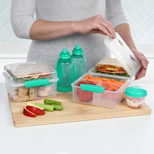 Sistema Lunch Containers Bento Box with Condiment and Sandwich Containers,  2 Water Bottles, Dishwasher Safe, Blue/Green