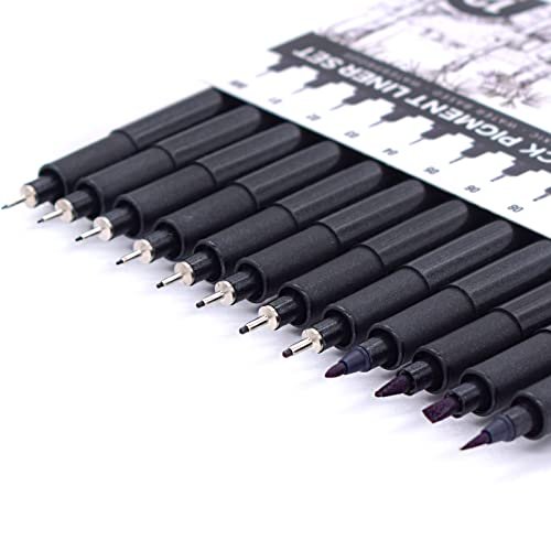 YISAN Black Drawing Pens,12 Art Pens Set,Fineliner Ink  Pens,Micro-Pens,Manga Markers,for Sketching,Technical Drawing 902195