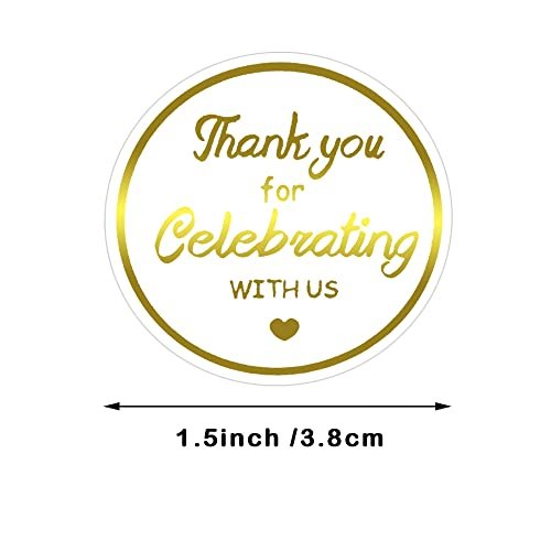 Gold Foil Thank You For Celebrating With Us Sticker Roll 500 Pcs Round  Clear Wedding Stickers Glitter Seal Stickers Labels 1.5 Inch - Imported  Products from USA - iBhejo