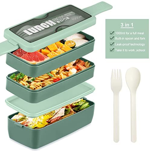 Iteryn Stackable Bento Box Lunch Box, Wheat Straw, 3-In-1 Compartment  Japanese Lunch Containers Leakproof, Eco-Friendly Bento Lunch Box Meal Prep  - 2