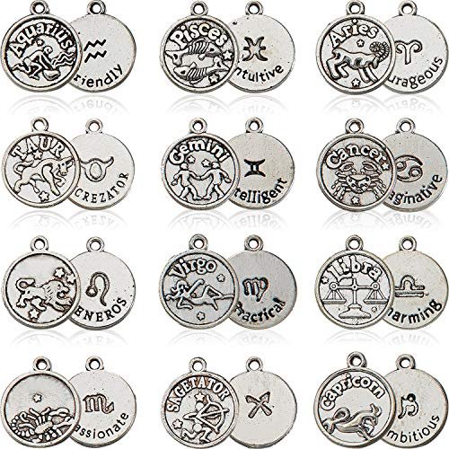 Hicarer 84 Pcs Zodiac Charms for Jewelry Making Zodiac Sign Charms Zodiac  Charms for Bracelets Zodiac Beads for Women Girls DIY, 7 Sets