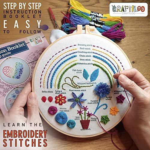 cRAFTILOO 5 stamped embroidery kit with embroidery patterns. embroidery kit  for beginners, needlepoint kits for beginners. best beginne