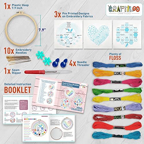 cRAFTILOO 5 stamped embroidery kit with embroidery patterns. embroidery kit  for beginners, needlepoint kits for beginners. best beginne