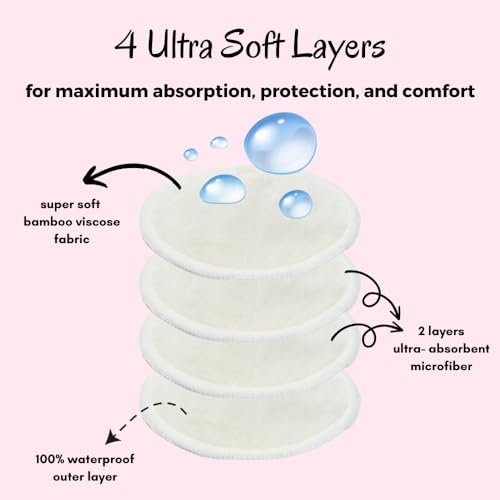 Bamboo Breast Pads Reusable, Waterproof, 3 Layers For Nursing