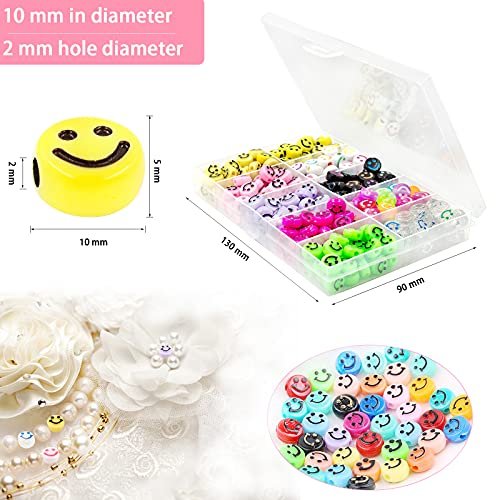 400PCS Smile Face Beads, 10mm Acrylic Round Smile Happy Face Loose Spacer  Beads for Jewelry Making Bracelet Earring Necklace DIY Craft (Multi-color1)