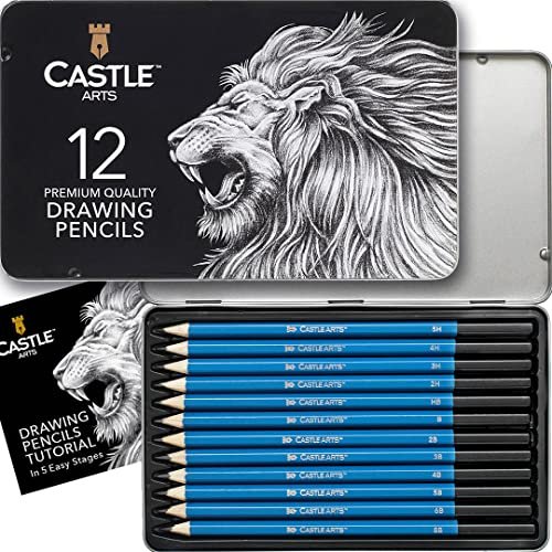 Castle Art Supplies 12 Piece Graphite Drawing Pencils Set | for Adult Artists – Beginners and Advanced | Presented in Attractive, Compact, Sturdy