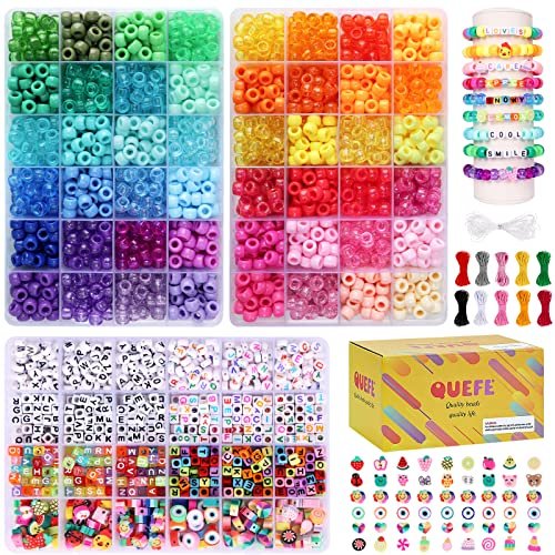 Quefe 3540Pcs Pony Beads 2400Pcs Rainbow Kandi Beads Bulk, Crafts