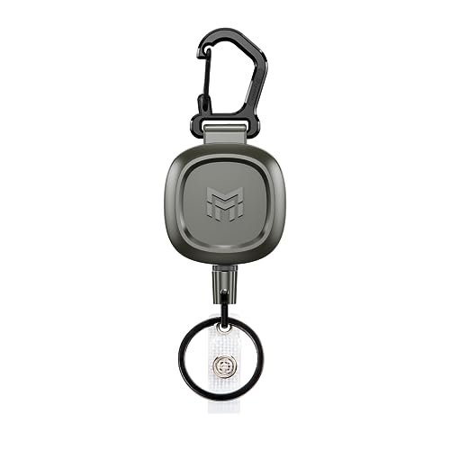 Mngarista Heavy Duty Retractable Keychain, Metal Carabiner Badge Reel With Work Id Badge Clip, 31.5 Steel Retracted Cord, 8.0 Oz Strain-Resisting