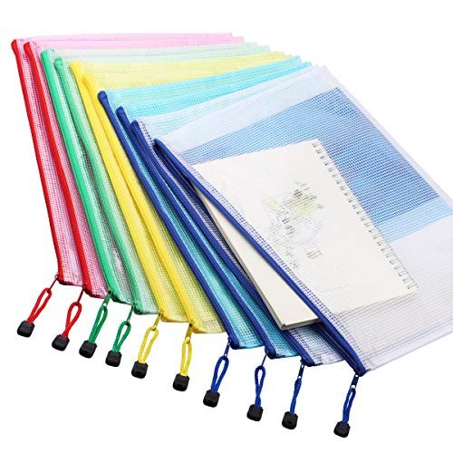 10 Pcs Mesh Zipper Pouch Bags,5 Colors Letter Size A4 Size Waterproof  Plastic Document File Bags,Multipurpose Puzzle Project Bags For Travel  Storage, - Imported Products from USA - iBhejo