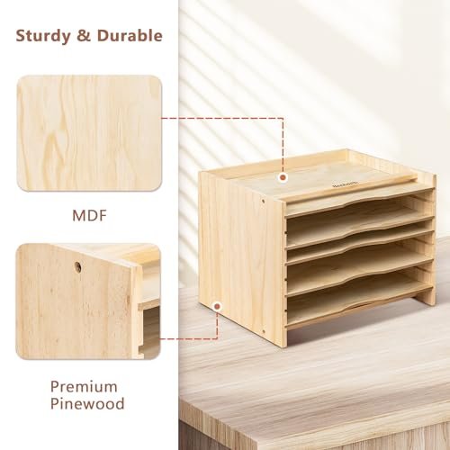 Becko Us File Organizer For Desk, Desktop Wooden Paper Sorter With