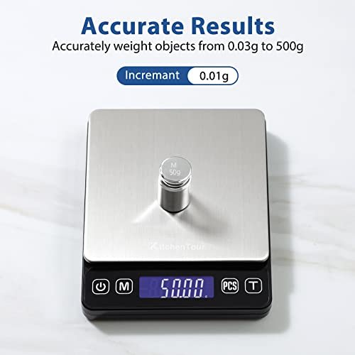 500g/0.01g High- Pocket Scale Accurate Kitchen Scale Jewelry Scale Mini Food Scale Electric Kitchen Scale Baking Scale, Size: 500g 0.01g