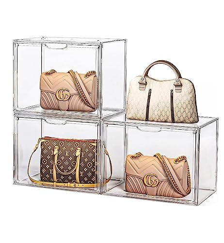 Purse Storage Organizer for Closet, 6 Pack Plastic Storage Boxes with  Acrylic Magnetic Door for Collectibles, Wallet, Cosmetic, Toys (Medium Size  Clear Black) 