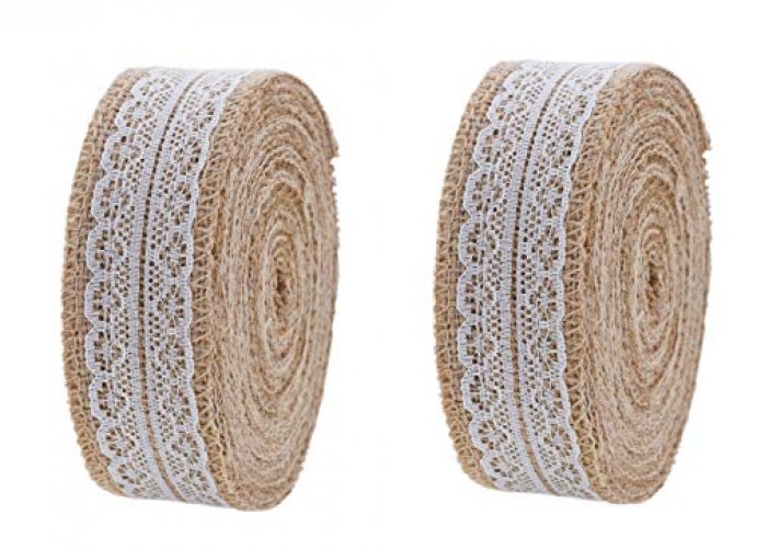 2 x 2 Yards Natural Jute Rustic Mesh Burlap Ribbon with Lace