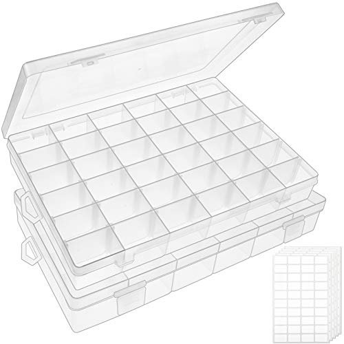 OUTUXED 2pack 36 Grids Clear Plastic Organizer Box Container Craft Storage  with Adjustable Dividers for Beads Organizer Art DIY Crafts Jewelry Fishing