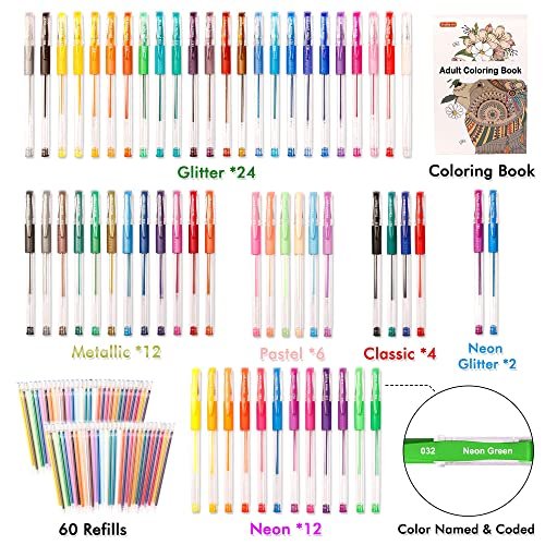 Colored Gel Pens, 60 Colors with 60 Refills - Set of 120